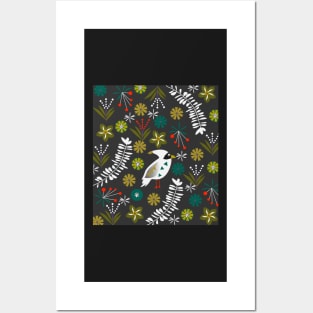 Funny cardinal in a floral pattern Posters and Art